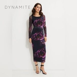 ✨Dynamite NEW Serene Mesh Maxi Dress Purple Peonies XSmall